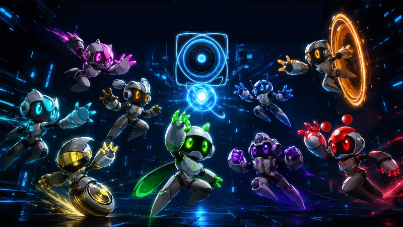 Neo Light's key art: the robots and Glitch